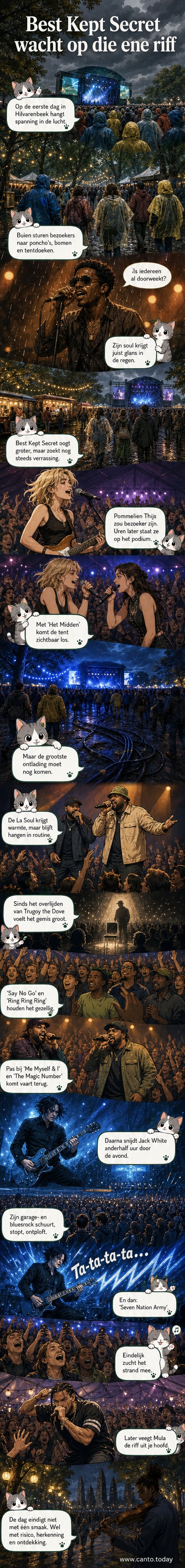 Jack White op het podium tijdens Best Kept Secret, met gitaar en felblauw licht, terwijl het publiek meegesleept wordt door zijn muziek.