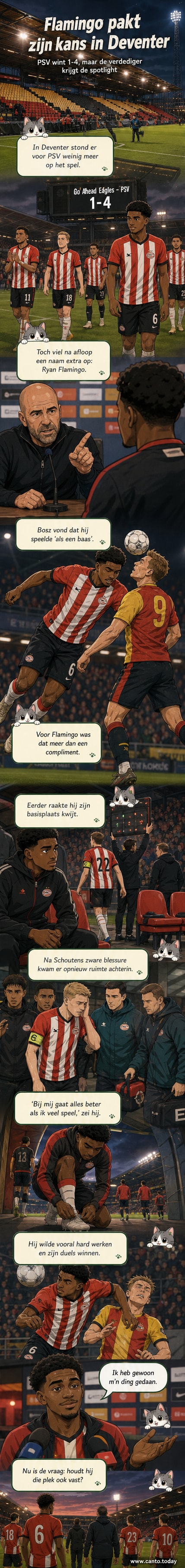 PSV-verdediger Ryan Flamingo viert een doelpunt in De Adelaarshorst, met teamgenoten en uit supporters op de achtergrond.