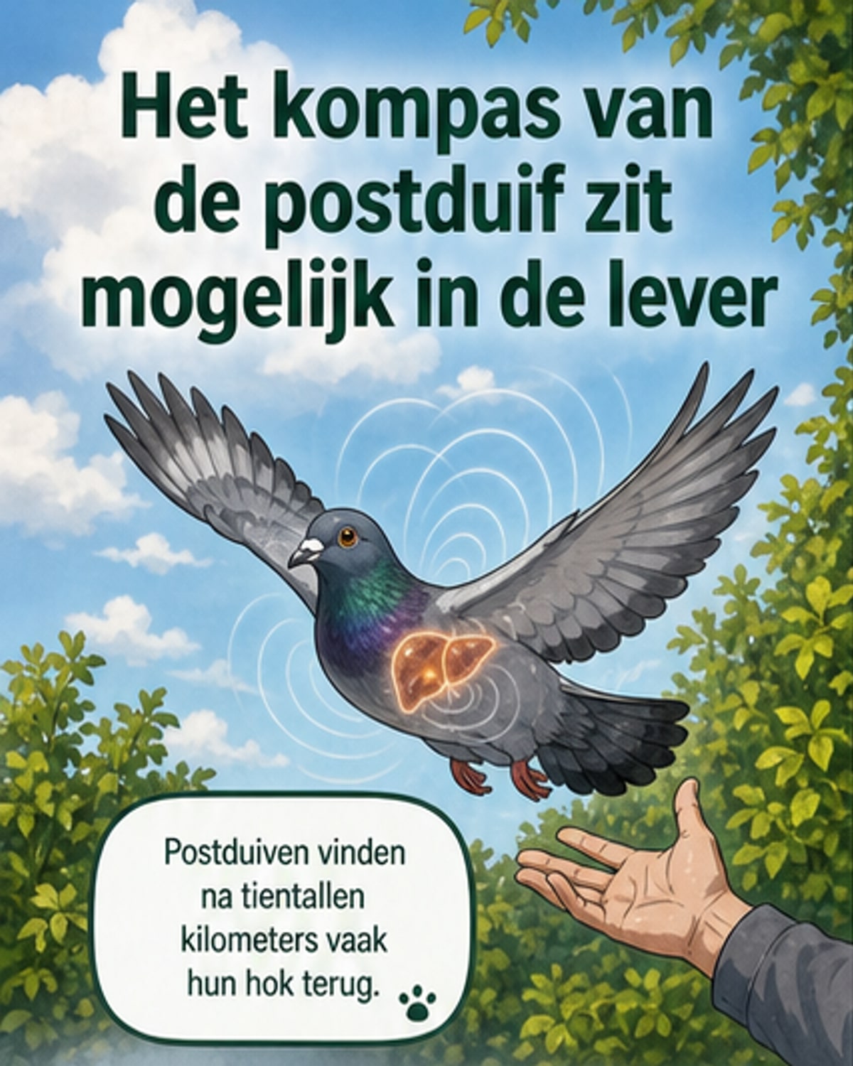 Postduiven oriënteren zich via lever