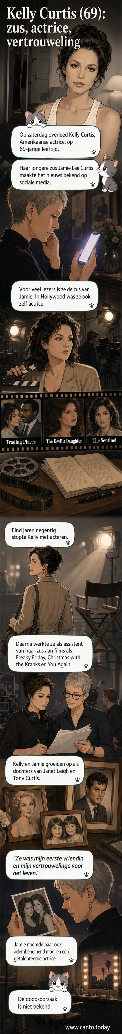 Zwart-witfoto van Kelly Curtis, glimlachend, gedeeld door haar zus Jamie Lee Curtis op Instagram na haar overlijden.