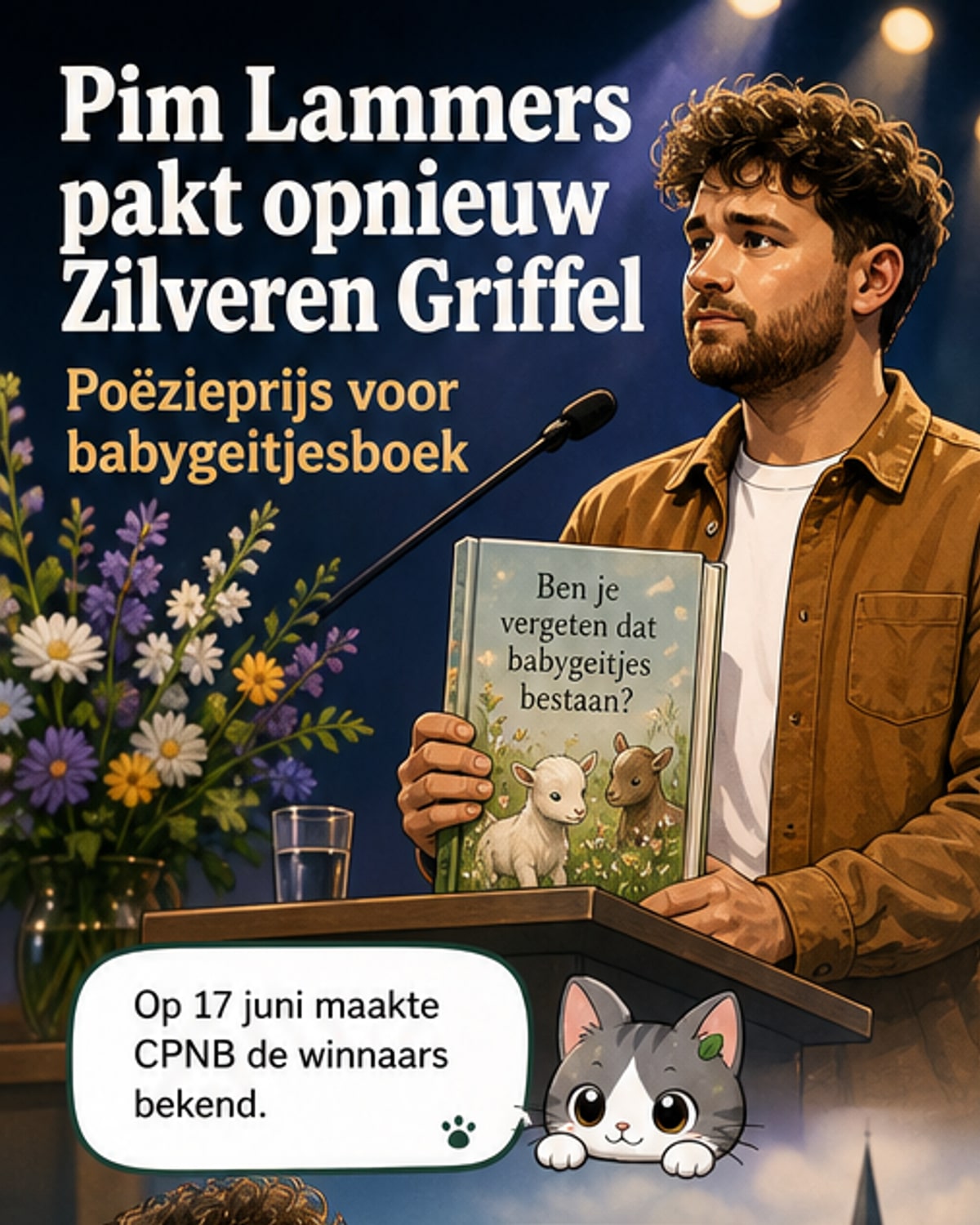 Afbeelding van het boek 'Ben je vergeten dat babygeitjes bestaan?' van Pim Lammers, met de Zilveren Griffel-prijsvermelding.