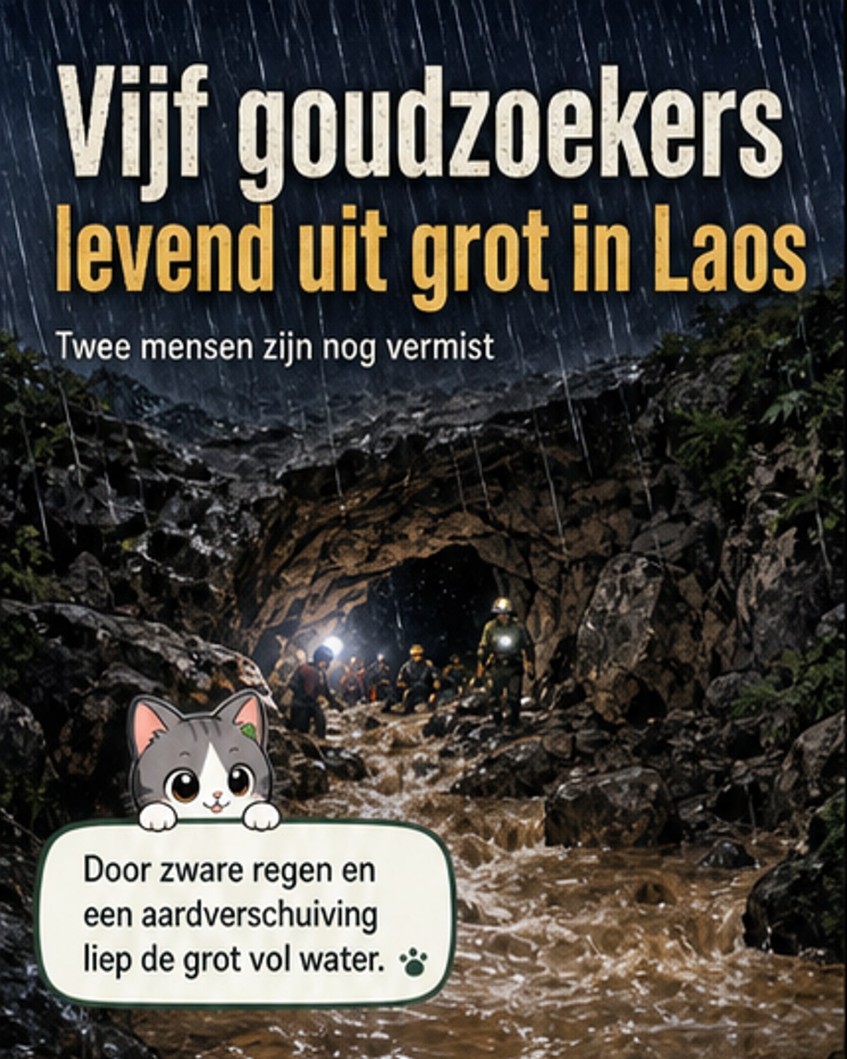 Vijf goudzoekers gered na vastzitten in grot