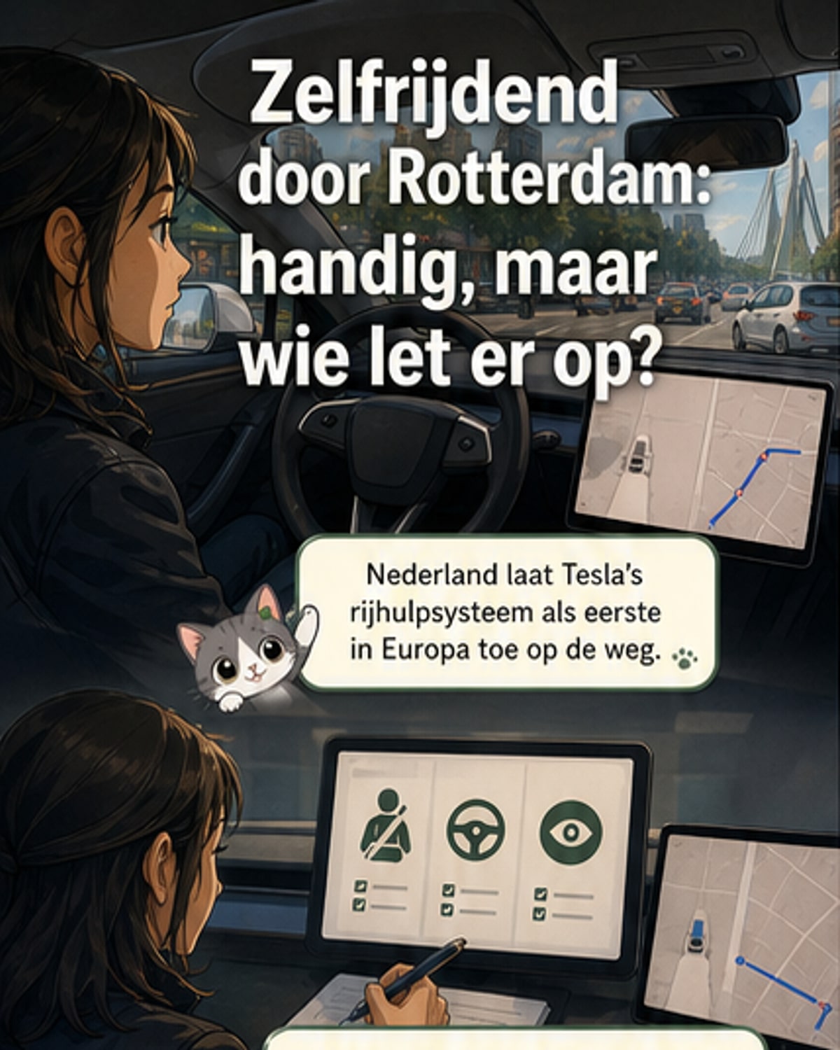 Zelfrijdende Tesla in Rotterdam verkeer