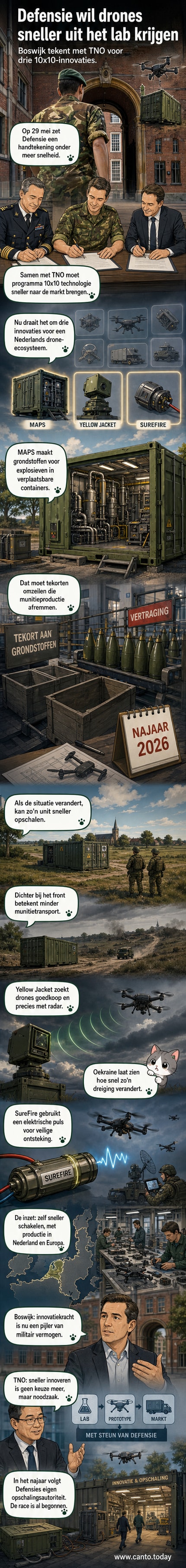 Een containergebaseerde mobiele munitiefabriek, een drone-interceptor en een compacte ontsteking worden getoond als onderdeel van een samenwerking tussen Defensie en TNO.