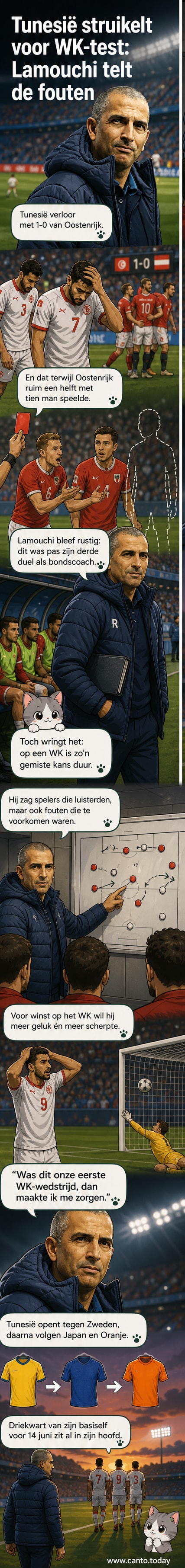 Voetballers van Tunesië en Oostenrijk in actie tijdens een oefenwedstrijd, met een scheidsrechter in beeld na een overtreding.