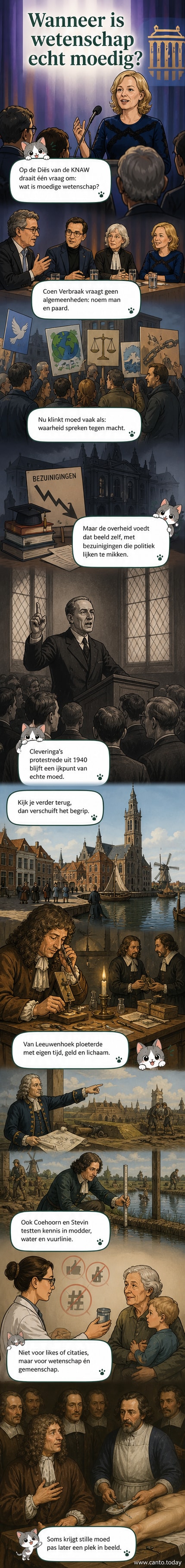 Schilderij van De anatomische les van Dr. Cornelis ’s-Gravesande, met Antoni van Leeuwenhoek rechts naast de anatoom, hand op hart, als symbool van nederige inzet voor wetenschap en gemeenschap.