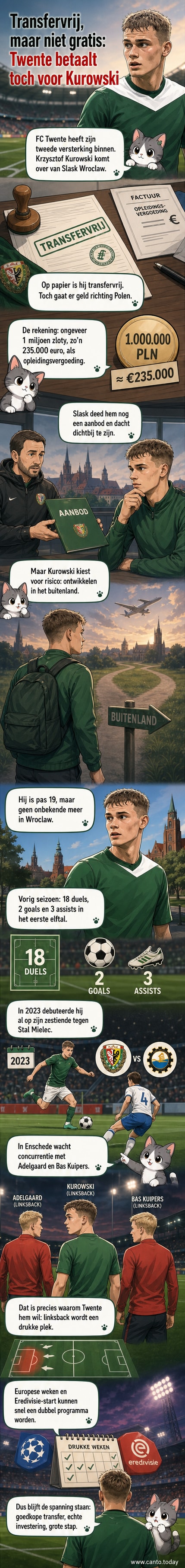 Jeugdige Poolse voetballer Krzysztof Kurowski in trainingsoutfit van FC Twente, met achtergrond van het stadion in Enschede.