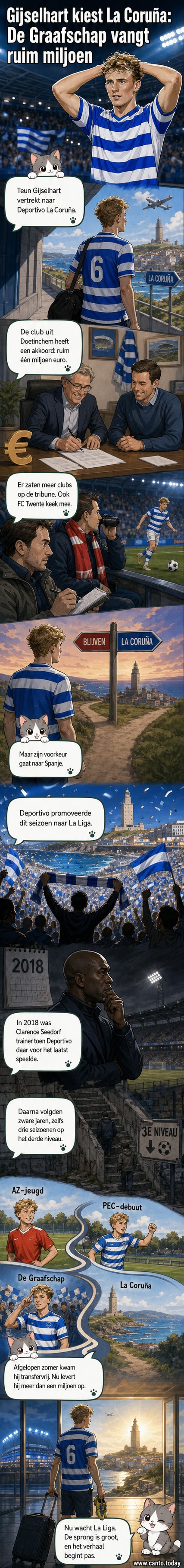 Voetballer Teun Gijsselhart in De Graafschap-shirt, met Deportivo La Coruña logo op de achtergrond.