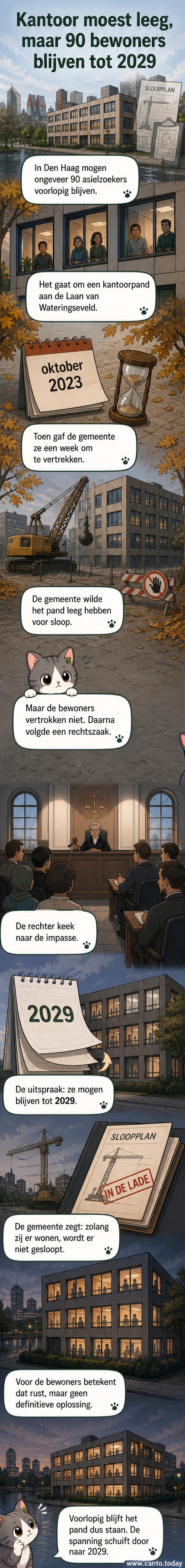 Een kantoorpand in Den Haag waar 90 asielzoekers tot 2029 mogen blijven wonen, gezien vanaf de straat.