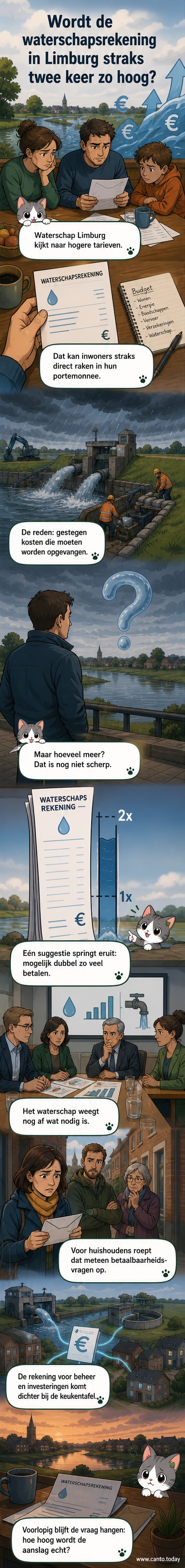 Illustratie van een huishouden dat een waterrekening met een veel hoger bedrag ontvangt, met een bezorgde blik op het gezicht.