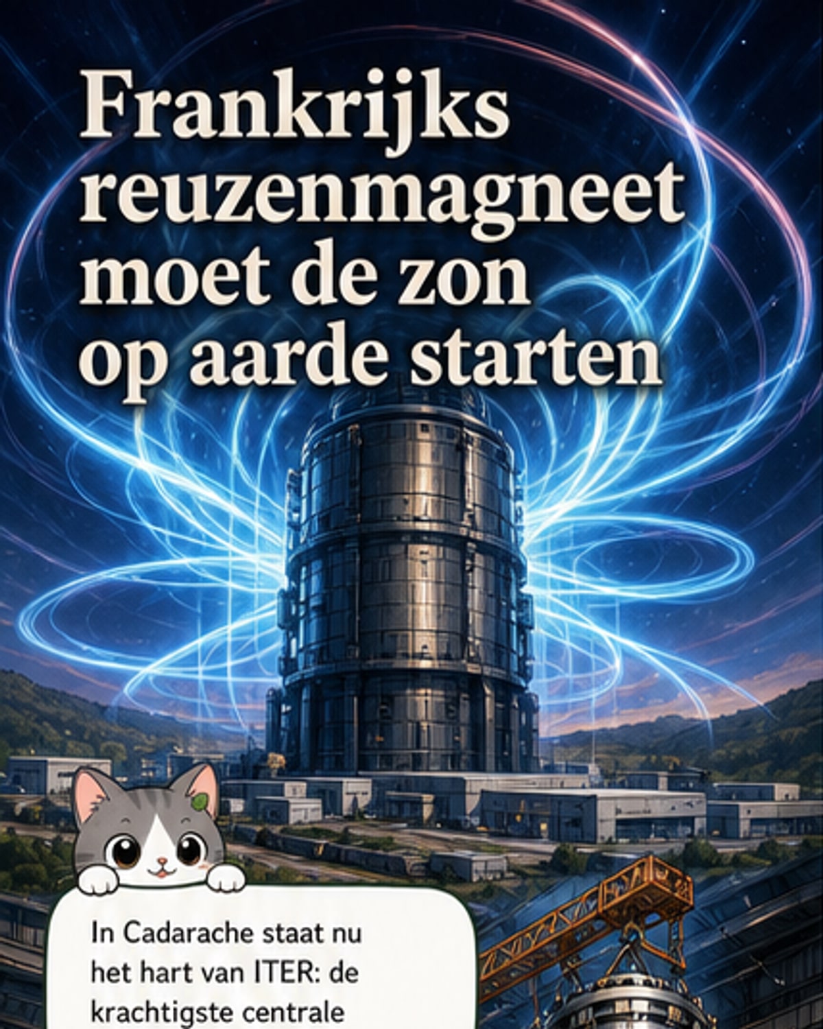 Gigantische cilindervormige supergeleidende magneet in een hightech laboratorium, het hart van de ITER-fusiereactor in Zuid-Frankrijk.