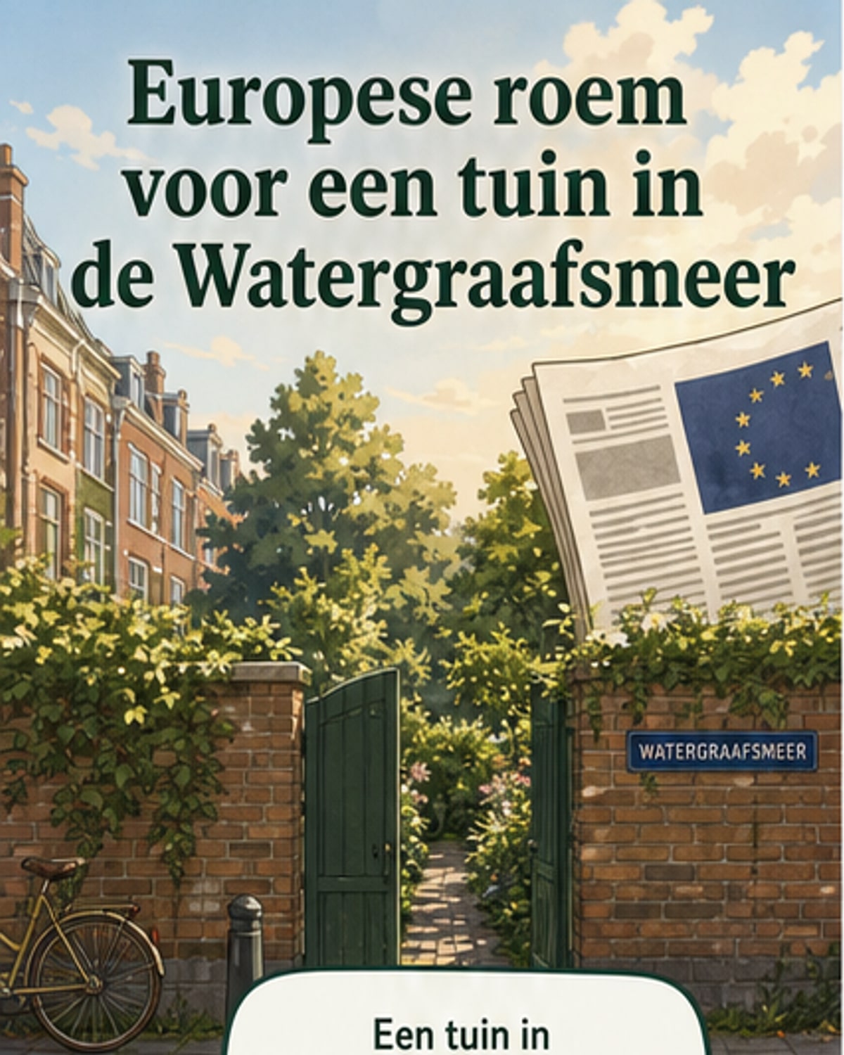 Een groene, verzorgde tuin in de Amsterdamse wijk Watergraafsmeer, met bloeiende borders, goed onderhouden gazon en houten elementen.