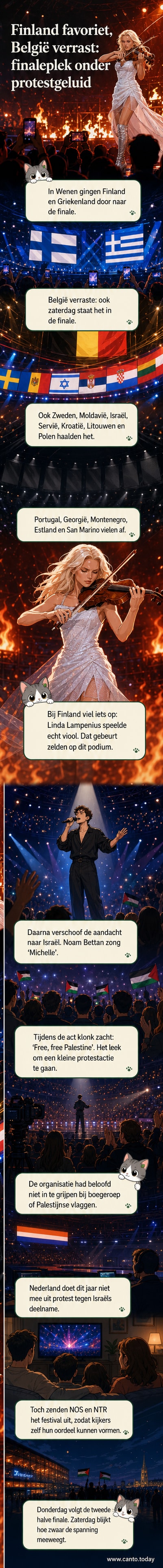 Finse artiest Linda Lampenius speelt viool op het podium van het Eurovisie Songfestival in Wenen, met publiek op de achtergrond.