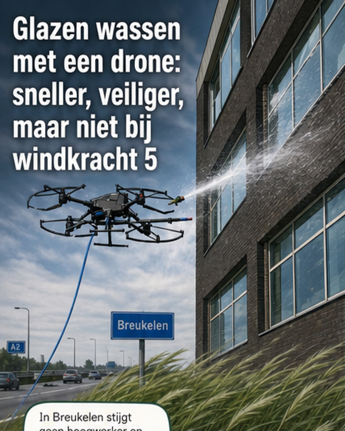 Drone wast ramen op 30 meter hoogte