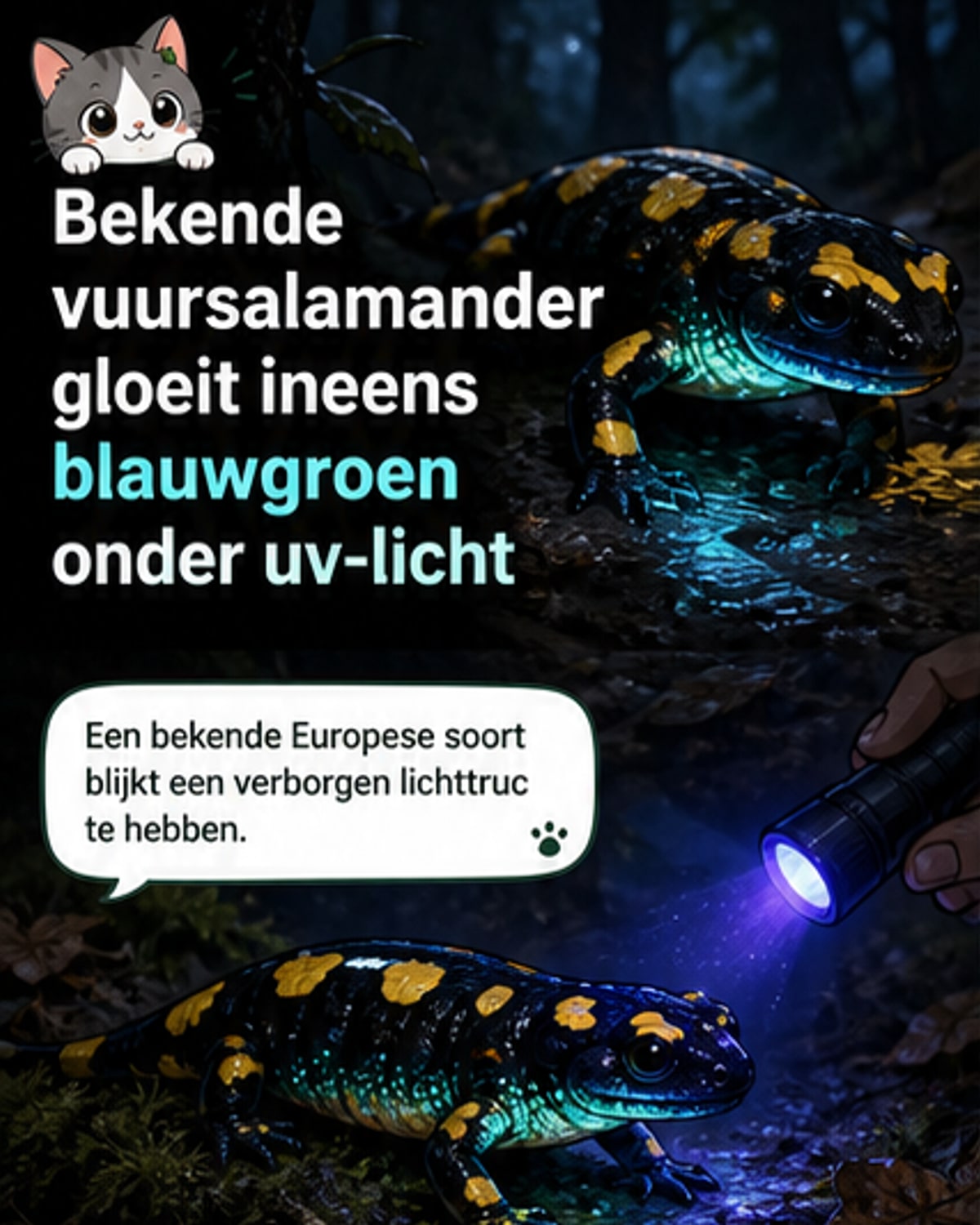 Vuursalamander licht op onder UV