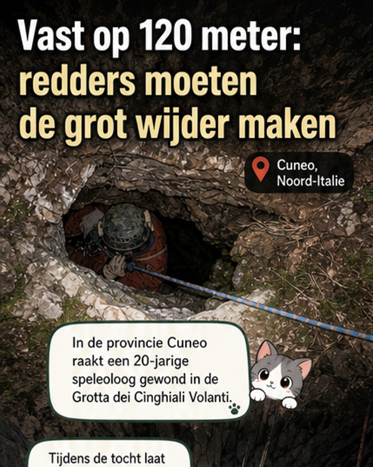 Gewonde grotverkenner vast op 120 meter diepte