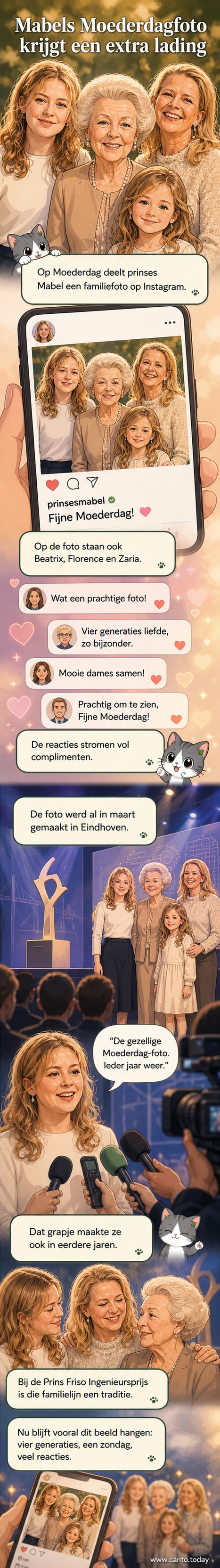 Prinses Mabel, prinses Beatrix, Florence en Zaria op een informele familiefoto tijdens de Prins Friso Ingenieursprijs.