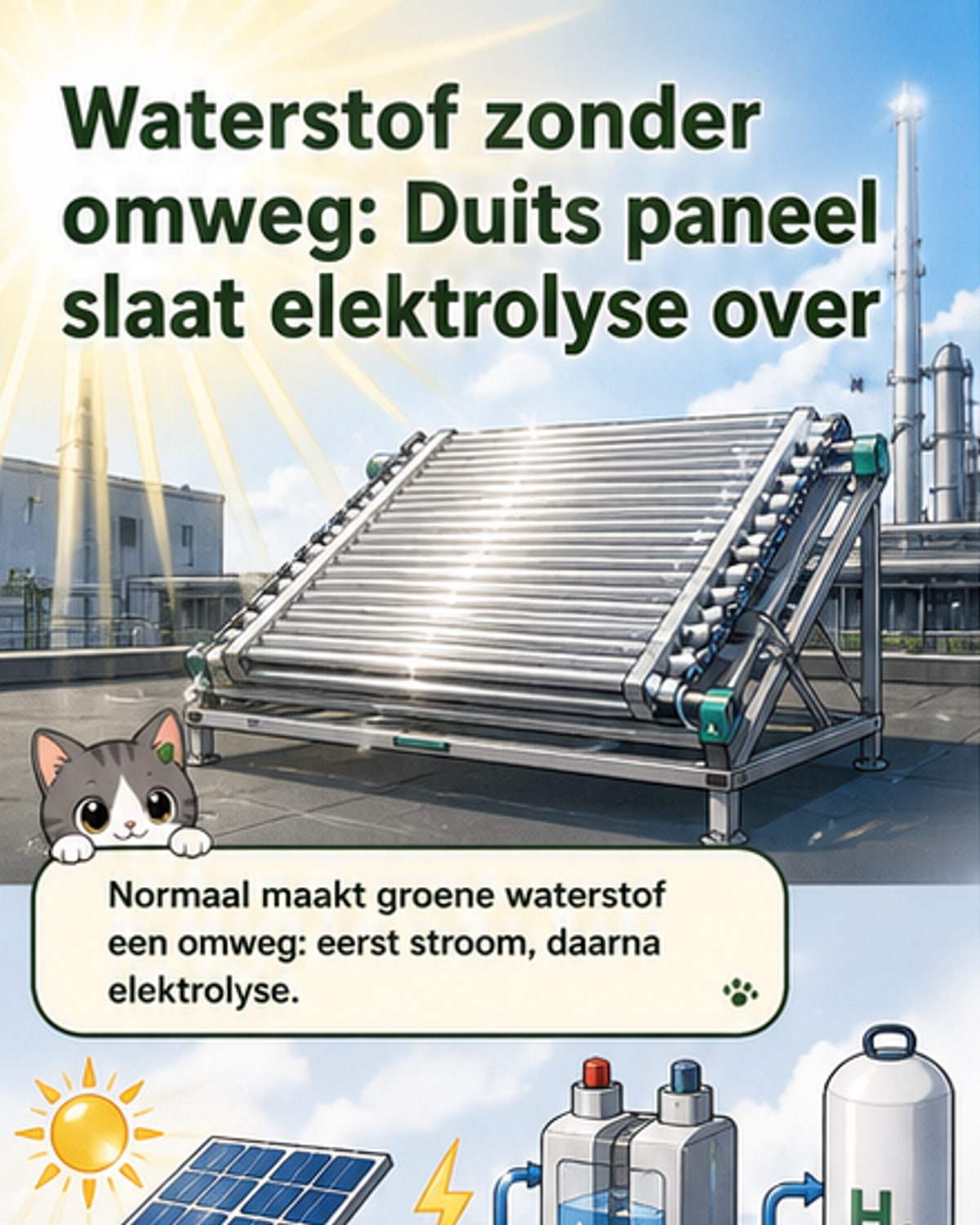 Zonnepaneel maakt waterstof zonder stroom