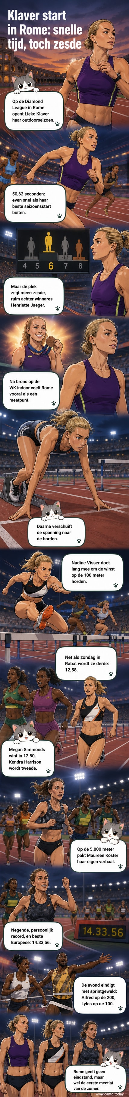 Atlete Lieke Klaver in actie op de 400 meter tijdens de Diamond League in Rome, met tijd 50,62 en zesde plek.