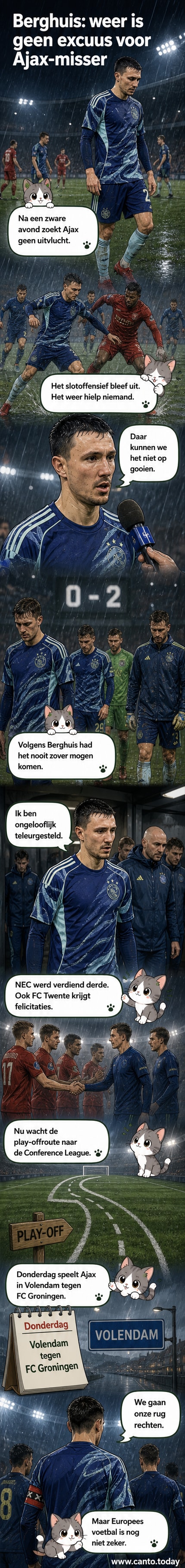 Steven Berghuis in trainingsoutfit, ernstig kijkend na een wedstrijd, met regenachtige achtergrond.