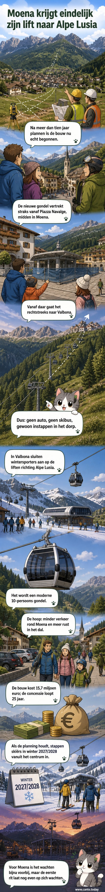 Een nieuwe gondelbaan in de Dolomieten verbindt het dorp Moena rechtstreeks met skigebied Alpe Lusia, met een dalstation op Piazza Navalge.