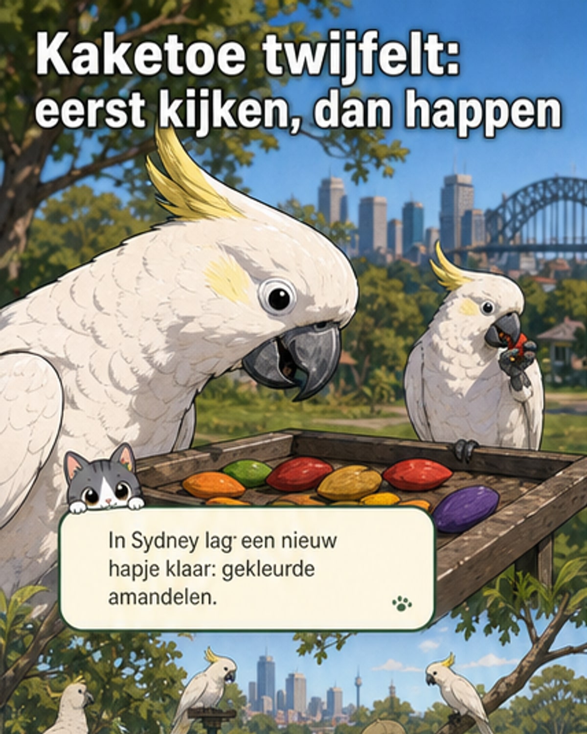 Kaketoes leren eten door af te kijken