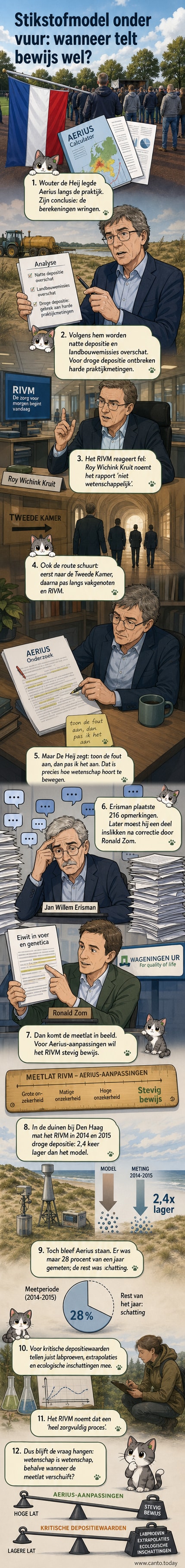Twee wetenschappers in discussie over een grafiek van stikstofdepositie, met het RIVM-logo op een whiteboard.