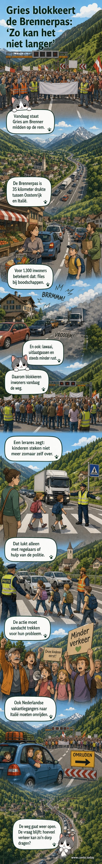 Inwoners van Gries am Brenner blokkeren met banners en lichamen de Brennerpasweg, een drukke transitroute tussen Italië en Oostenrijk.
