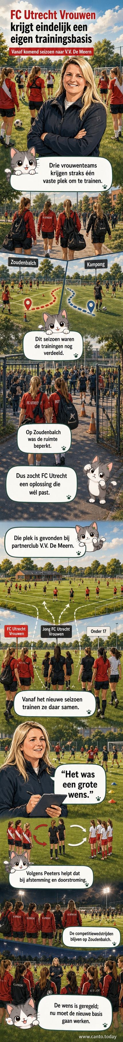 Twee voetbalsters van FC Utrecht Vrouwen trainen op het sportveld van V.V. De Meern, met het clublogo van FC Utrecht op hun shirt en de achtergrond van het sportpark.