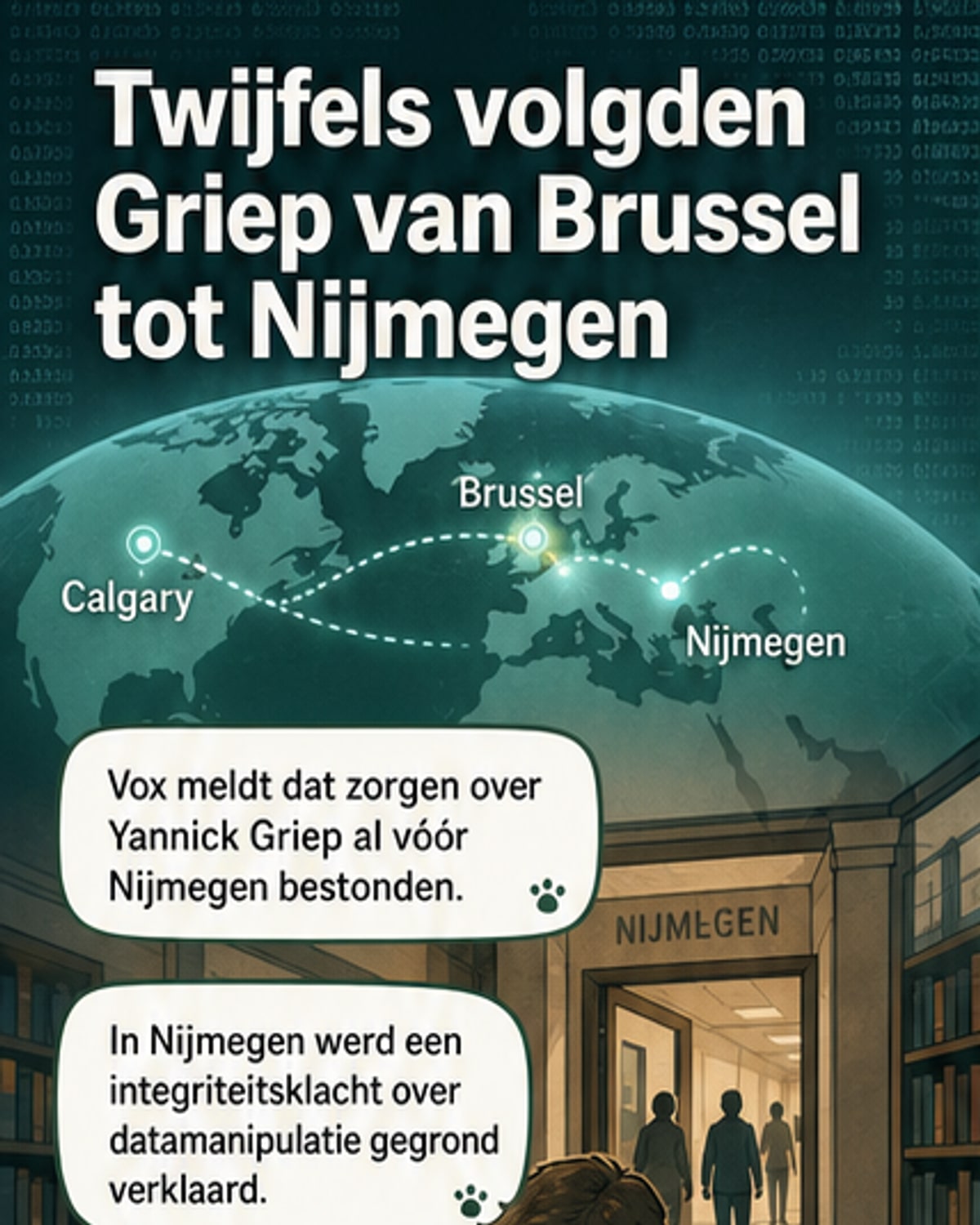 Illustratie van een wetenschapper aan een labtafel met vragen boven zijn hoofd, omgeven door grafieken met vraagtekens.