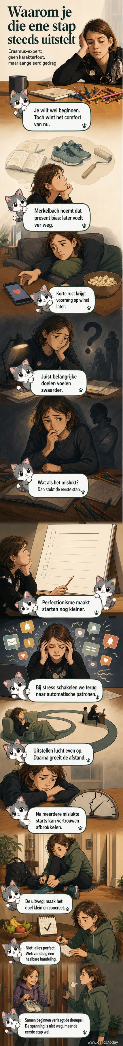 Illustratie van iemand die op de bank zit met een lijst van doelen voor zich, terwijl een klok langzaam vooruitgaat.