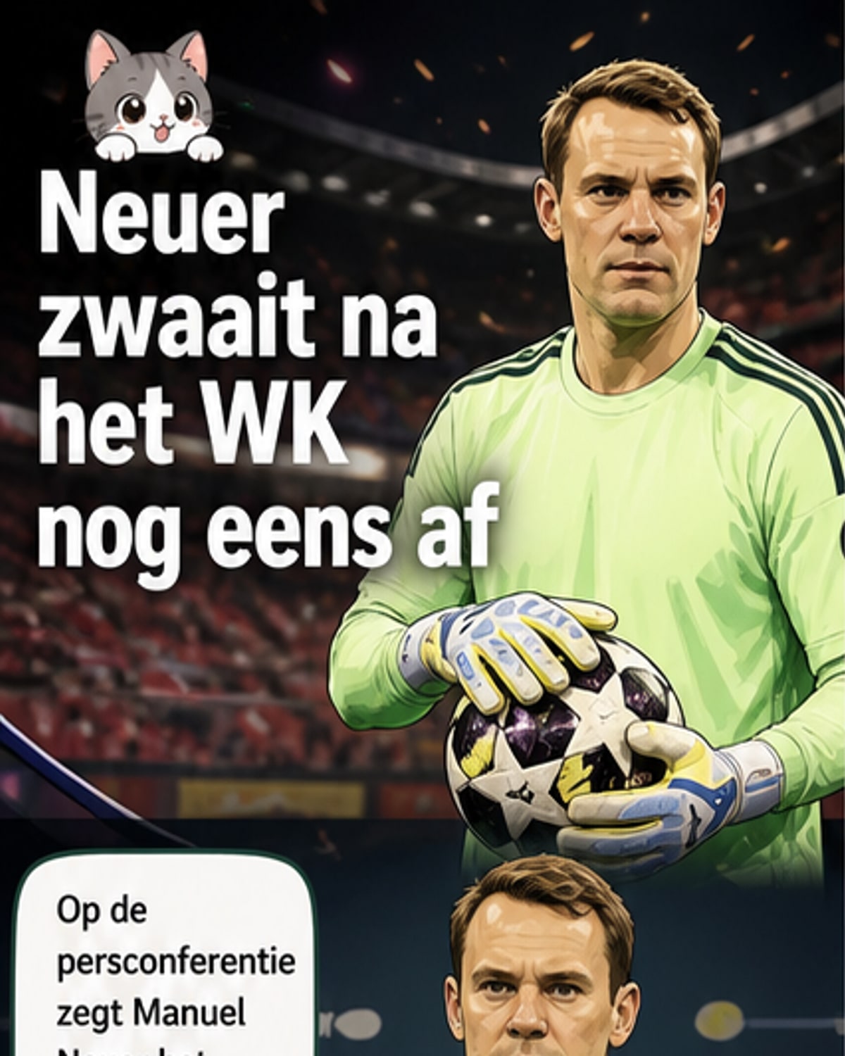 Manuel Neuer in doelshirt van Duitsland, kijkt ernstig tijdens persconferentie over afscheid