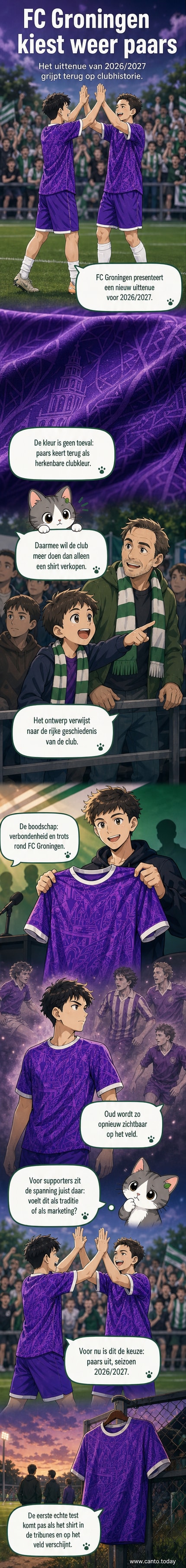 FC Groningen speelt in een nieuw paars uittenue met historische details tijdens een presentatie voor supporters.