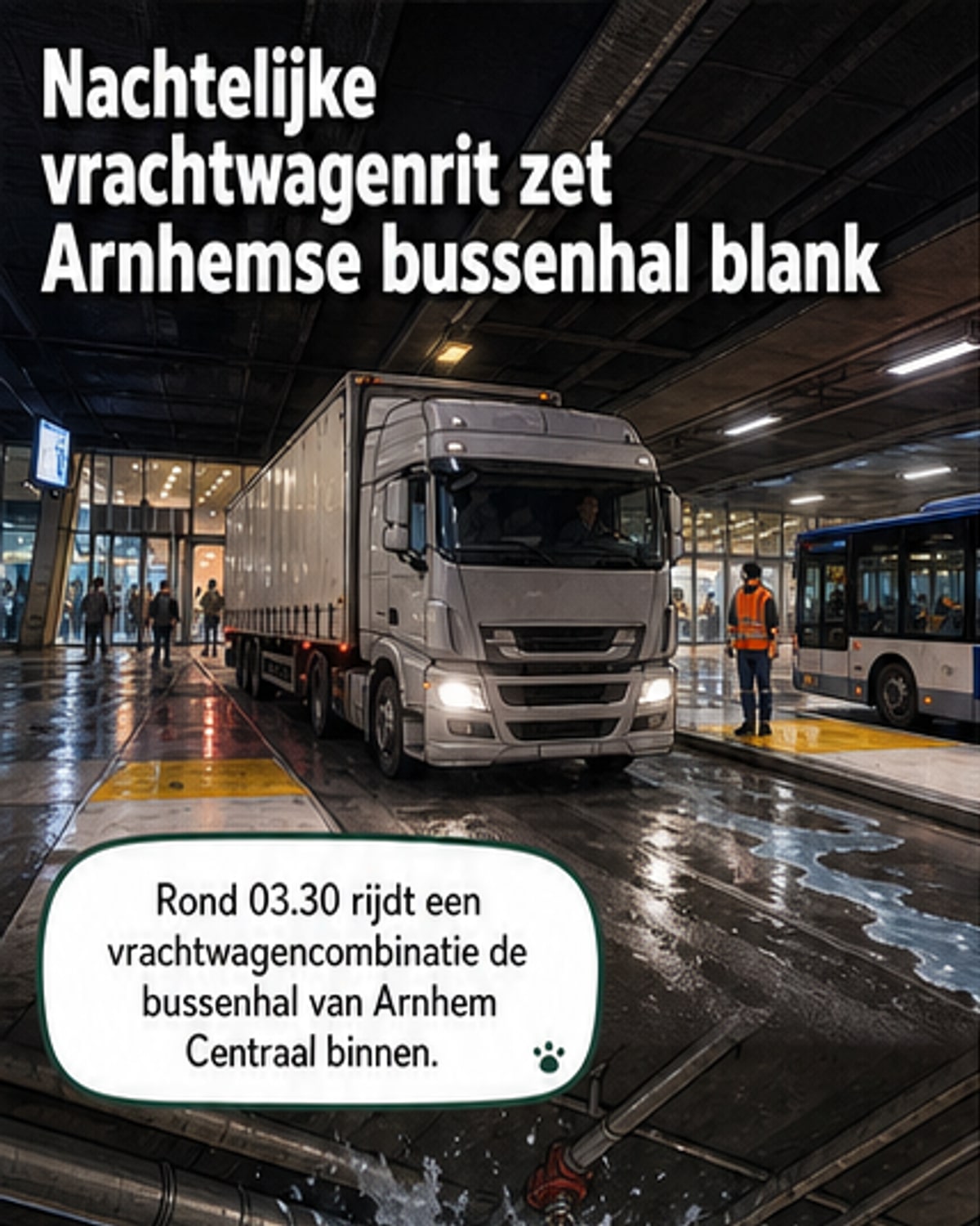 Vrachtwagen ramt sprinklers in bussenhal
