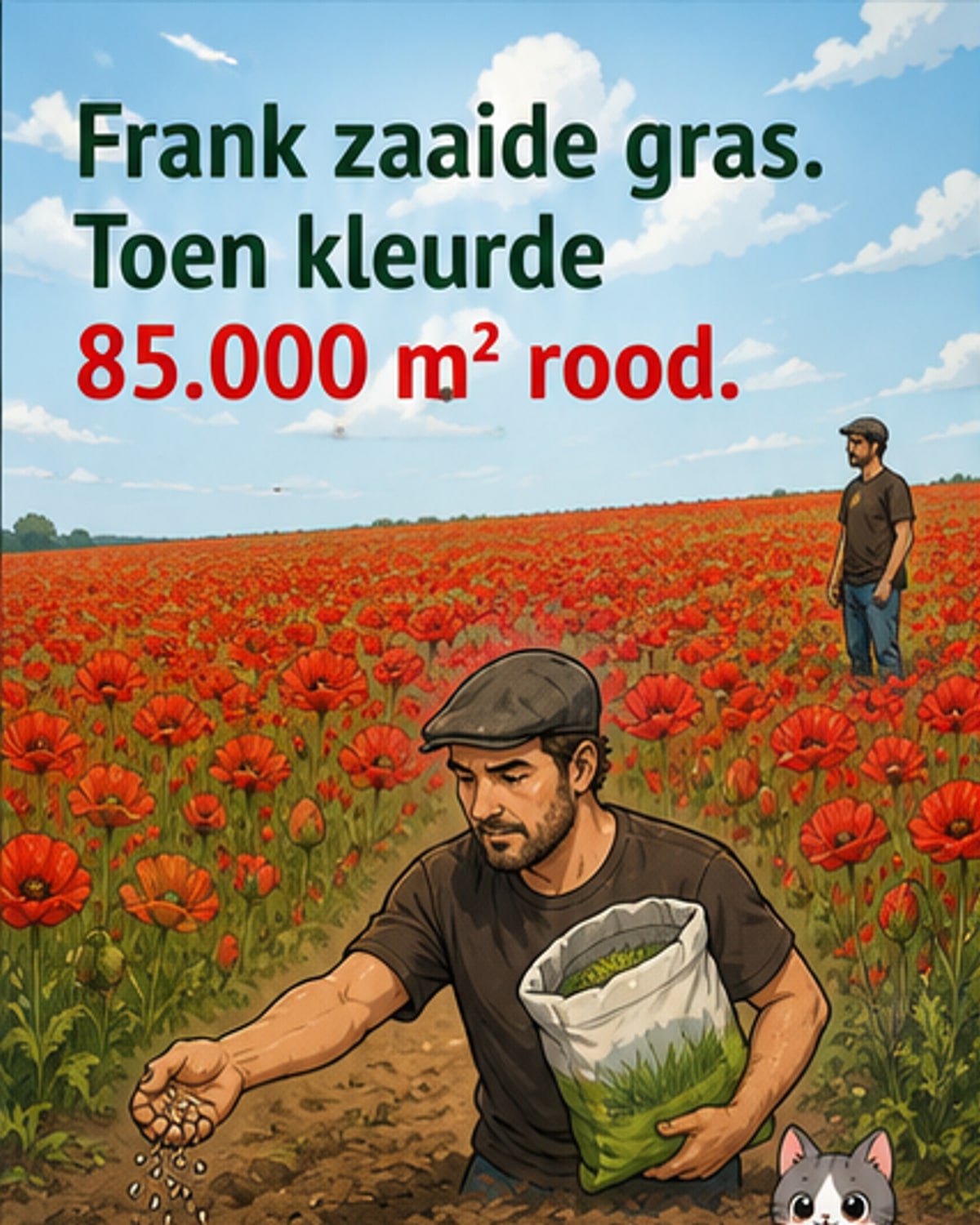 Boer zaait gras, krijgt 85.000 m² klaprozen