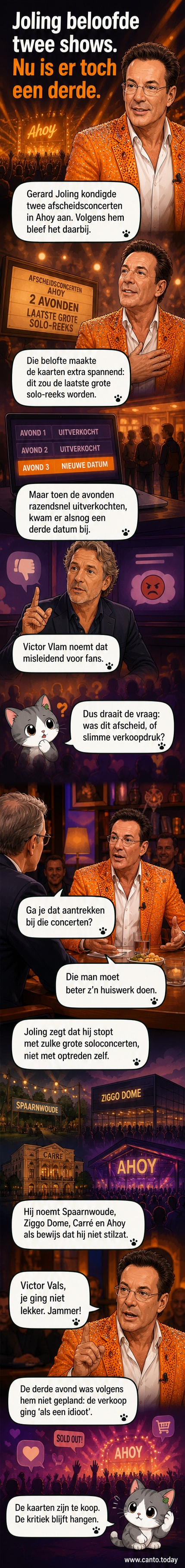 Gerard Joling in een oranje pak op het podium, met publiek op de achtergrond, tijdens een concert in Ahoy.