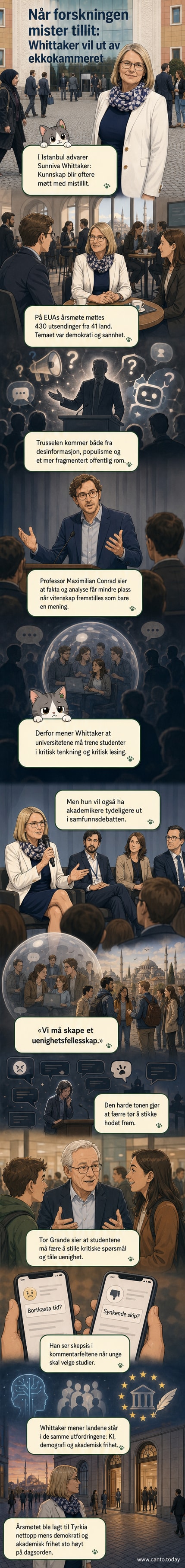 To akademikere står på en scene i Istanbul under EUAs årsmøte, diskuterer tillit til vitenskap i et polarisert samfunn.