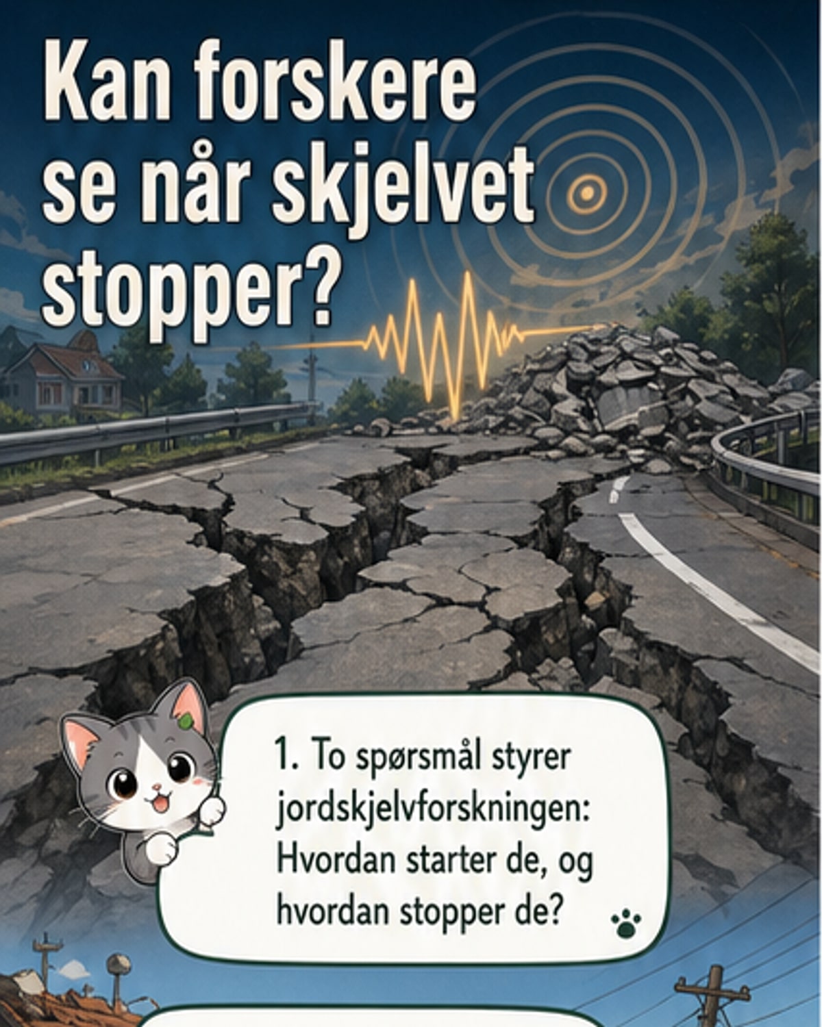 Illustrasjon av en sprekk som utvikler seg under jordoverflaten under et jordskjelv, med tektoniske plater og seismiske bølger.