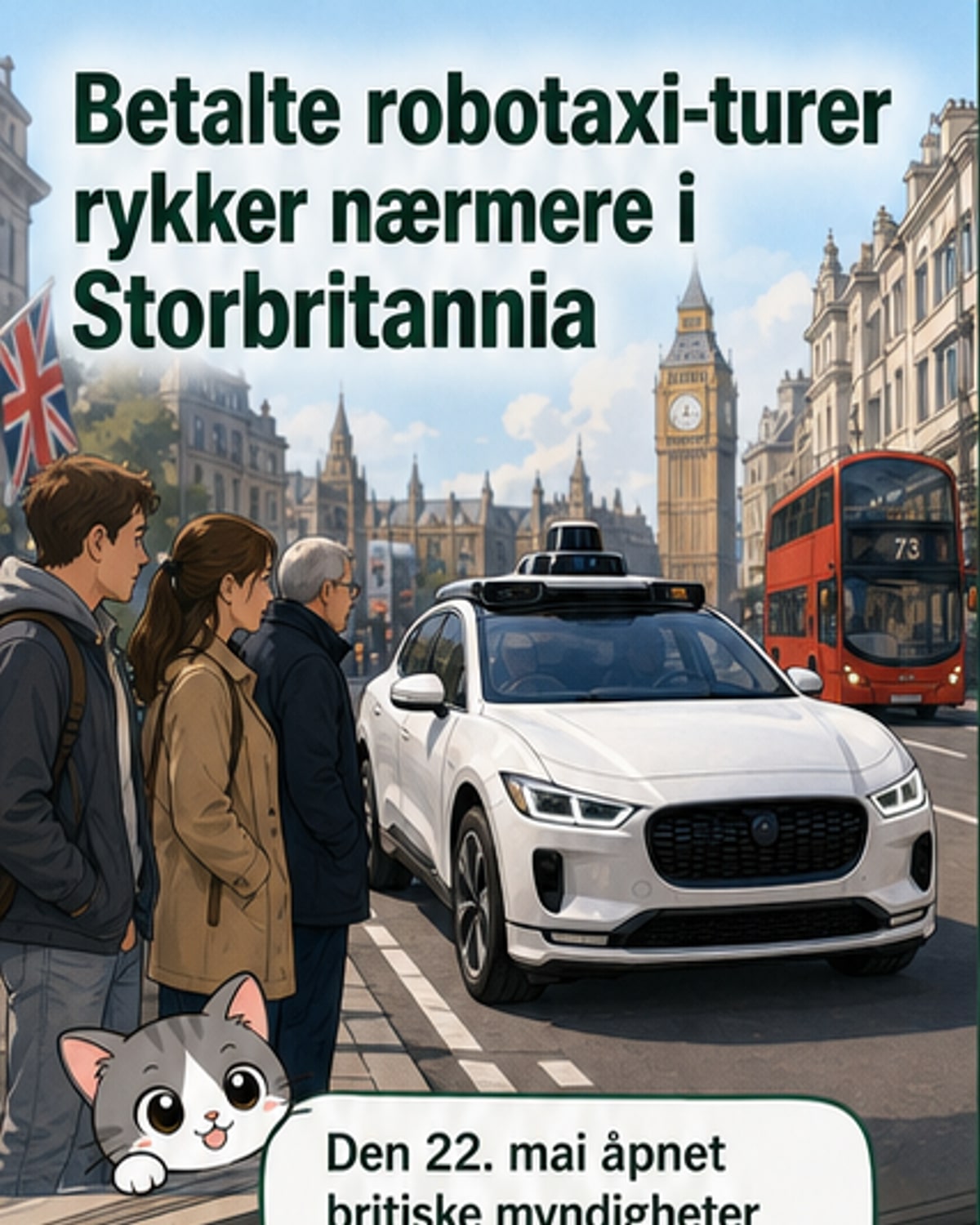 Første betalte turer med selvkjørende taxier i UK