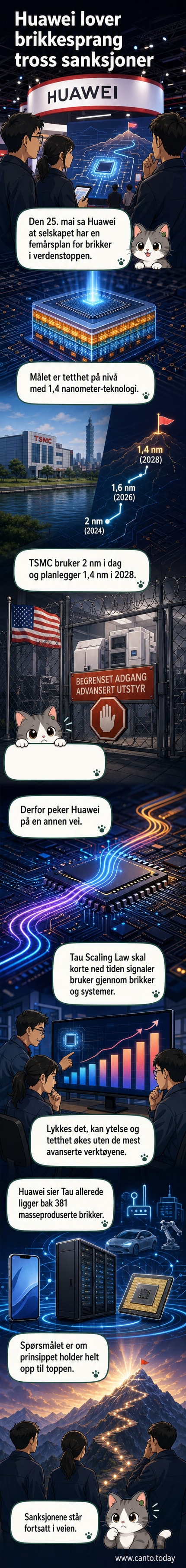 Illustrasjon av en databrikke med mikroskopiske strukturer, omgitt av symboler for dataflyt og signaler, med kinesisk flagg i bakgrunnen.
