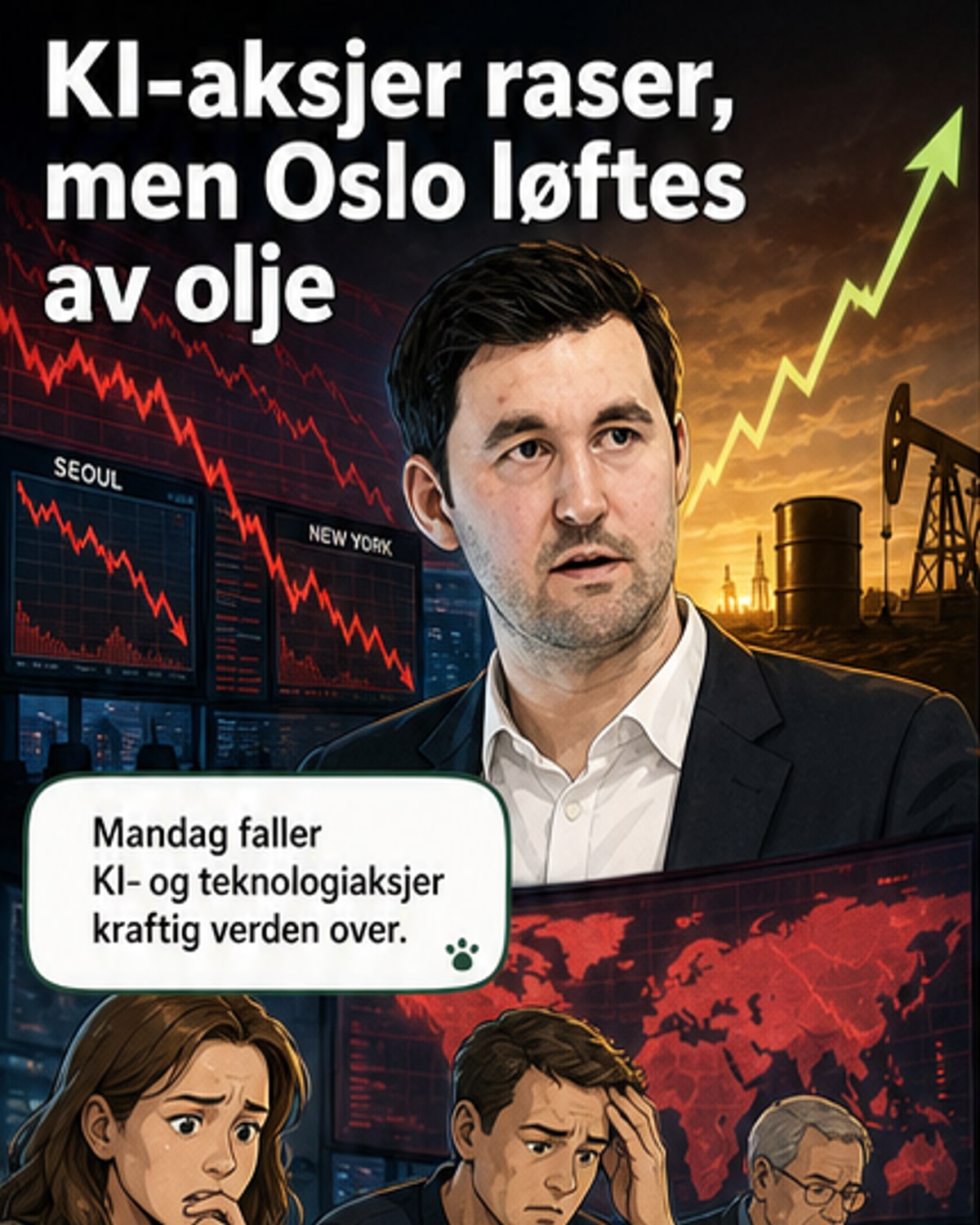 KI-aksjer faller, men oljepris stiger