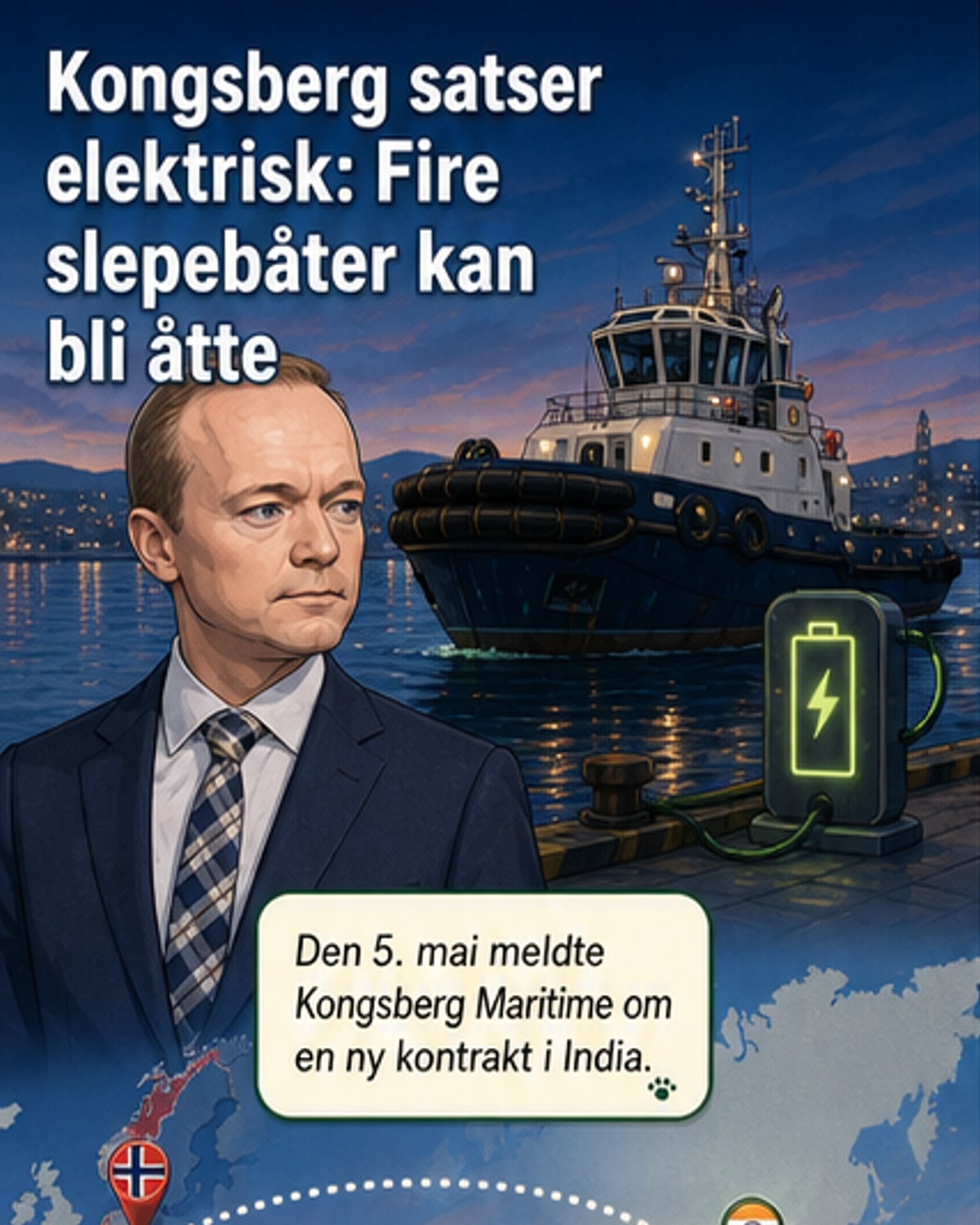 Kongsberg leverer teknologi til elektriske slepebåter
