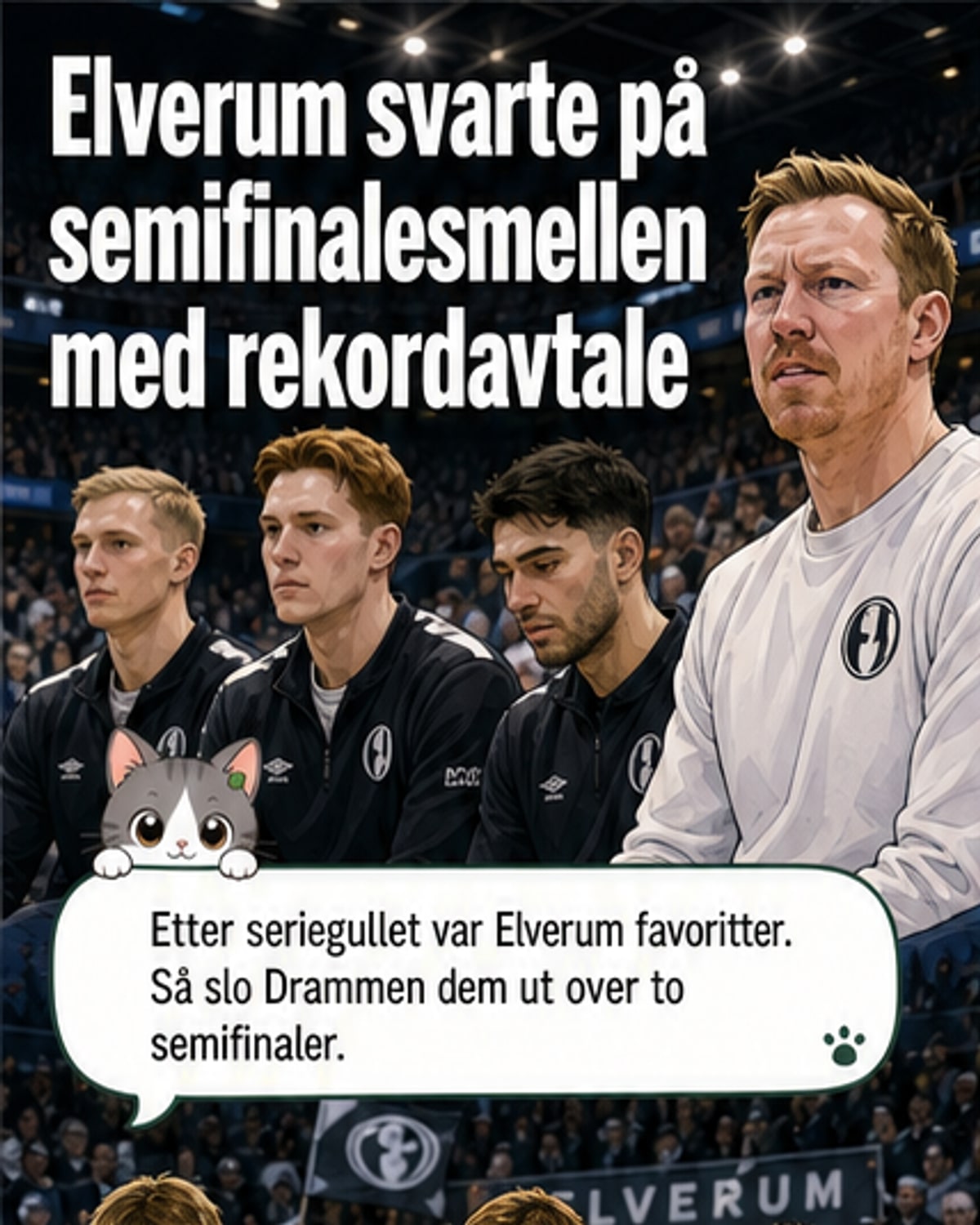 Markedssjef Kalle Björkman fra Elverum Håndball står og smiler under pressekonferansen hvor han holder fram et stort plakat med logoen til Tolga-Os Sparebank.