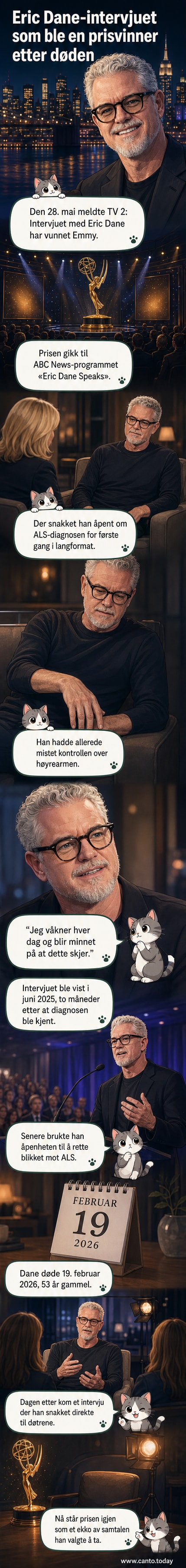 Eric Dane i et alvorlig intervju, sittende i en sofa med seriemoder Diane Sawyer, bakgrunnen er enkelt og stillfull.