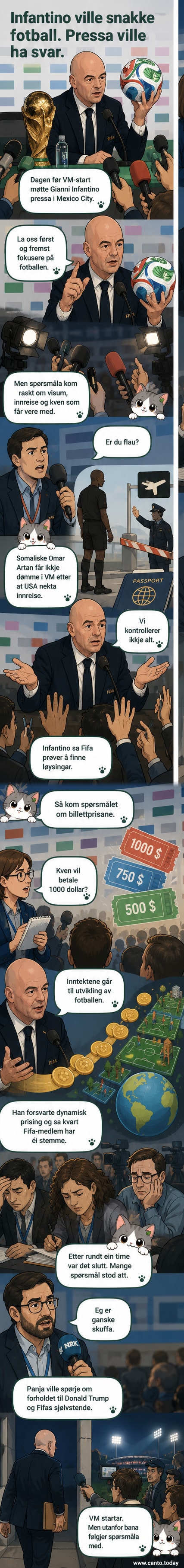 Gianni Infantino står ved et podiun med Fifa-logo under en pressekonferanse i Mexico City før starten på fotball-VM 2026.