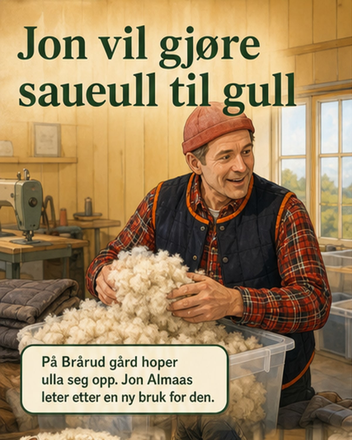 Jon Almaas lager klær av saueull