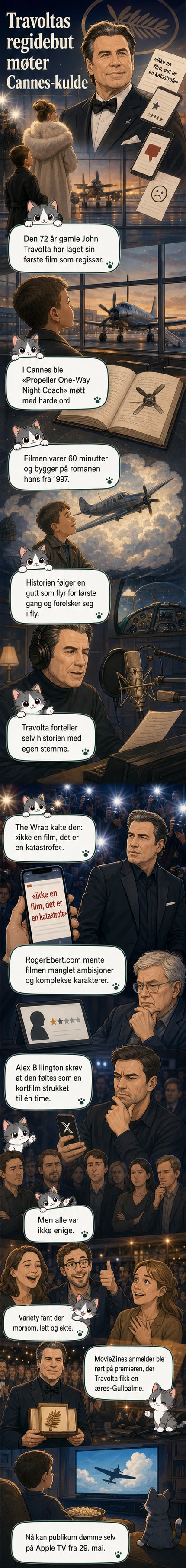 John Travolta i smoking ved rød løper i Cannes, med publikum og fotografer i bakgrunnen under filmens premiere.