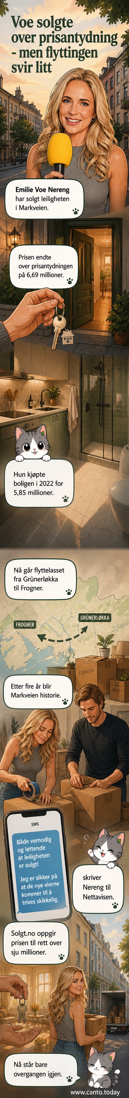 Emilie Voe Nereng foran sin tidligere leilighet på Grünerløkka i Oslo, med flyttekasser i bakgrunnen.