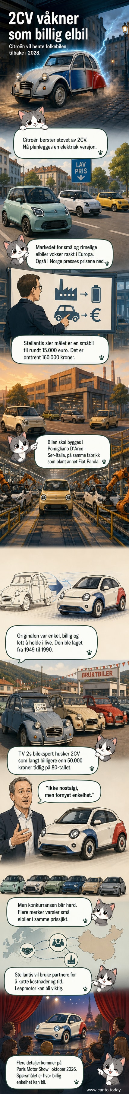 En digital skisse av en modernisert Citroën 2CV med elektrisk design og retro stil, vist i profil mot en lys bakgrunn.