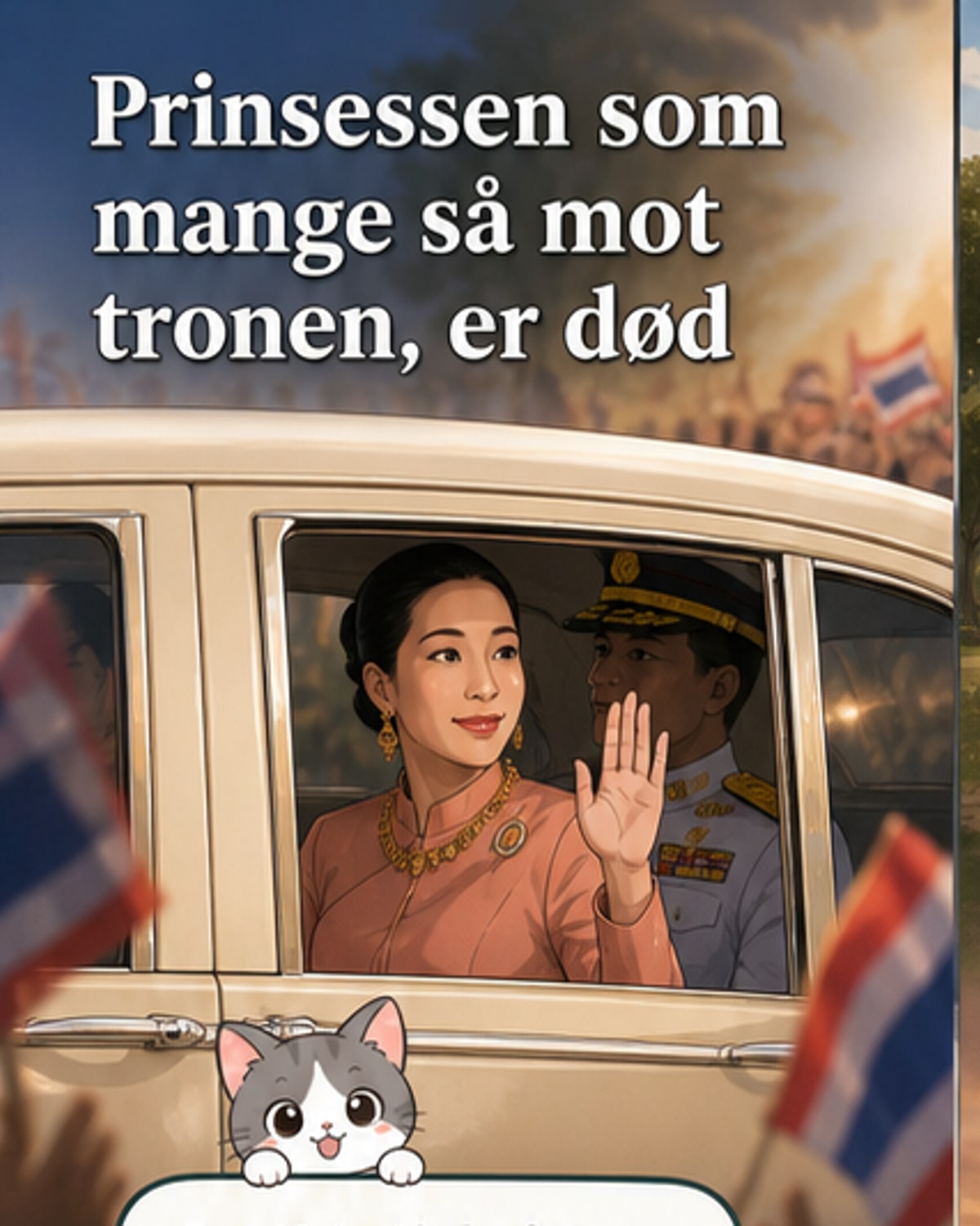 Portrett av prinsesse Bajrakitiyabha i uniform fra et offentlig oppdrag, med flagg i bakgrunnen.